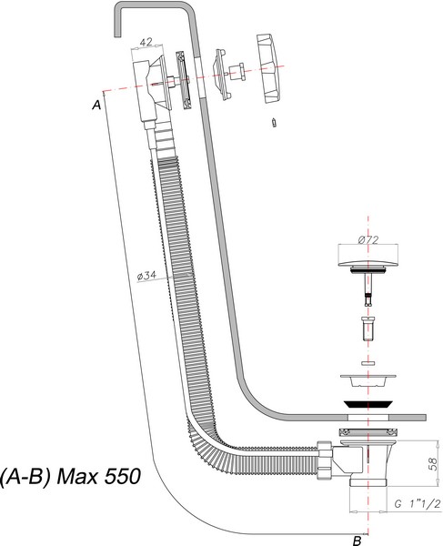 Pop up waste and overflow with plug 72 mm CURVE series