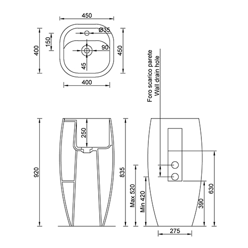 Lavabo free standing porcellana monoforo serie NOW ONE OPEN