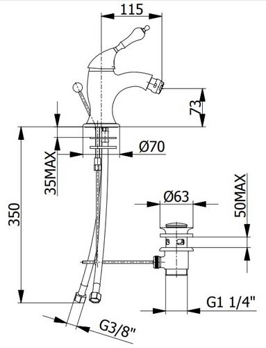 Brass bidet mixer WING series