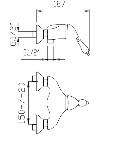 Miscelatore doccia ottone a parete serie WING