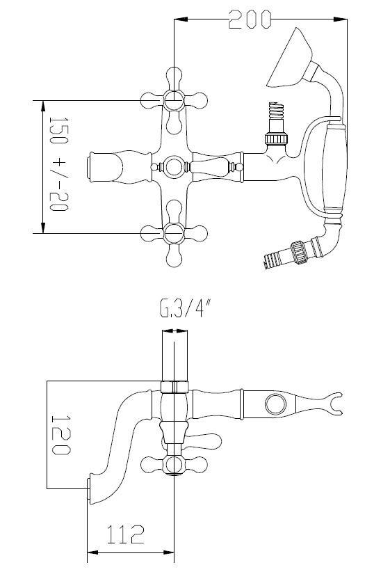 Brass deck mounted bath faucet with shower kit NOSTALGIE series