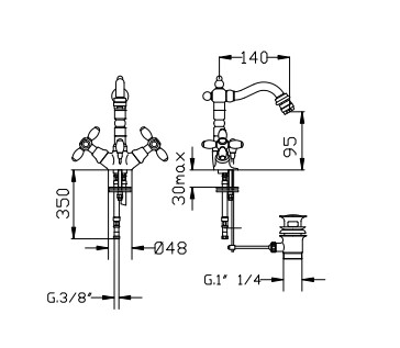 Brass bidet faucet NOSTALGIE series
