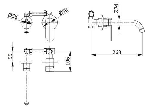 Brass built-in basin mixer BARCA series