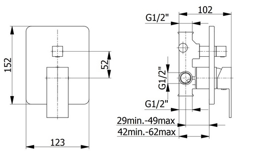 Brass built-in shower mixer with diverter FLAT series