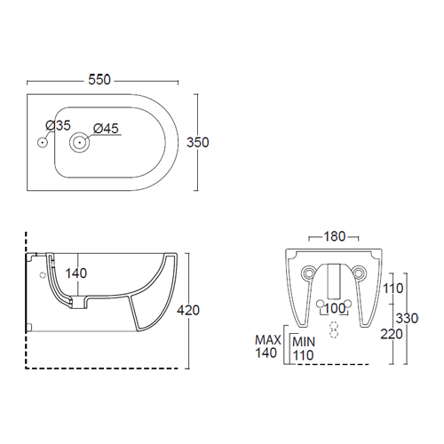 Bidet ceramica sospeso monoforo serie FLAMINGO_55