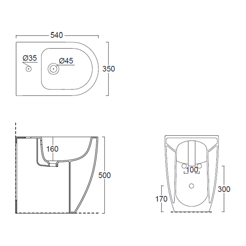 Bidet ceramica appoggio serie FORM SQUARE H50