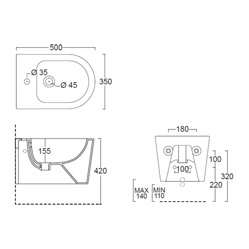 Bidet ceramica sospeso serie FORM SQUARE