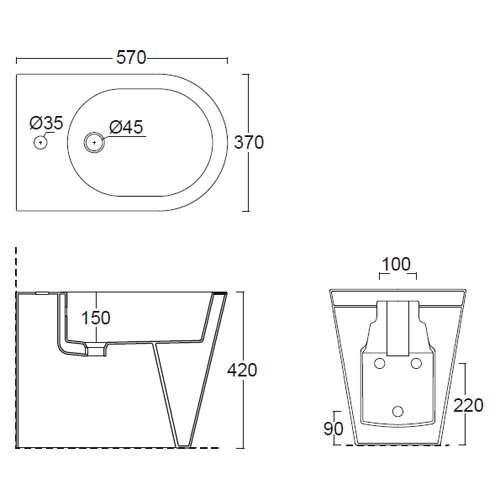 Bidet ceramica appoggio monoforo serie ICON ROUND