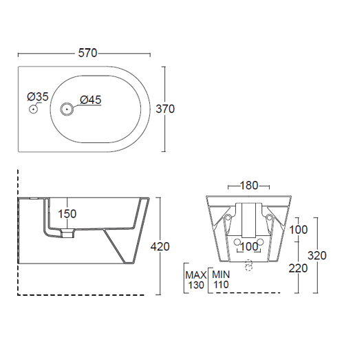 Bidet ceramica sospeso monoforo serie ICON ROUND