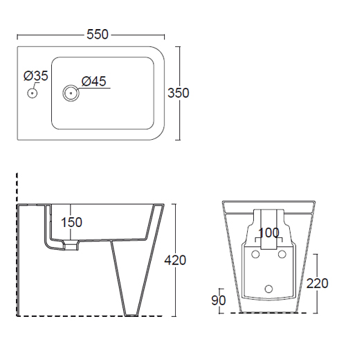 Bidet ceramica appoggio monoforo serie ICON SQUARE