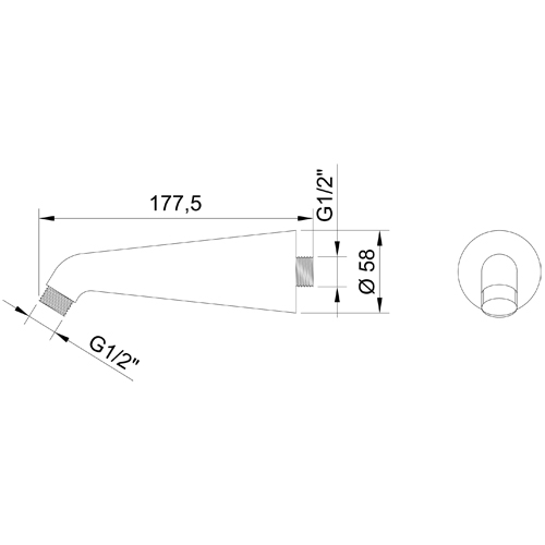 Zamak wall shower arm CONIC 200_50 series