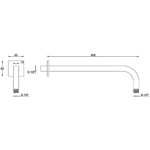 Braccio doccia ottone a parete serie ISTRA 450_22 RINFORZATO