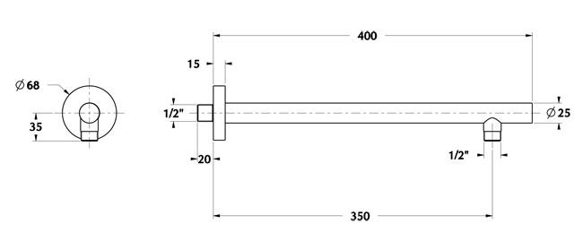 Brass wall shower arm LINEA 350_25 series