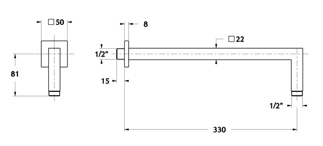 Brass wall shower arm LUXURY SQUARE 330_22 series