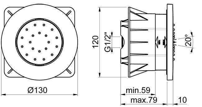 Body jet incasso ABS serie ROUND