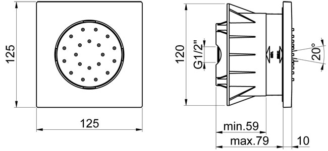 Body jet incasso ABS serie SQUARE