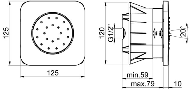 Body jet incasso ABS serie SQUARE