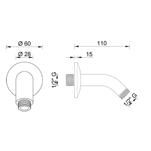Brass wall shower arm STAR 110_28 series