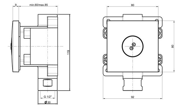 Body jet incasso ABS serie TWIST SQUARE_80