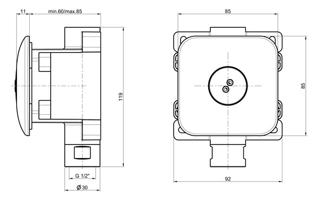 Body jet incasso ABS serie TWIST SQUARE_85