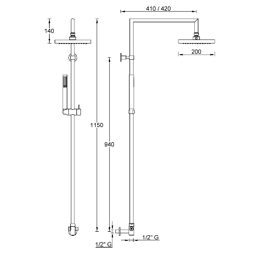 Complete brass shower column with diverter DORIS series