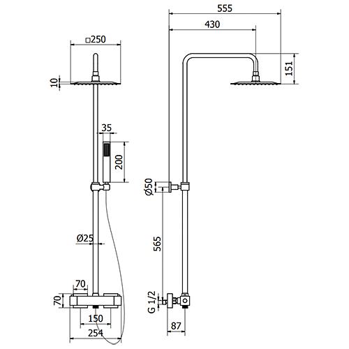 Complete brass shower column with thermostatic shower mixer SMEMO series