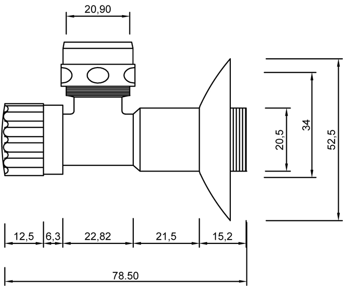 Angle valve with biconical washer PORT series