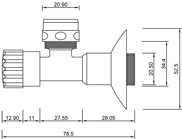 Angle valve with biconical washer PORT ECO series