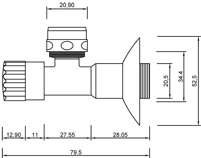 Angle valve with biconical washer PORT MEDIUM series