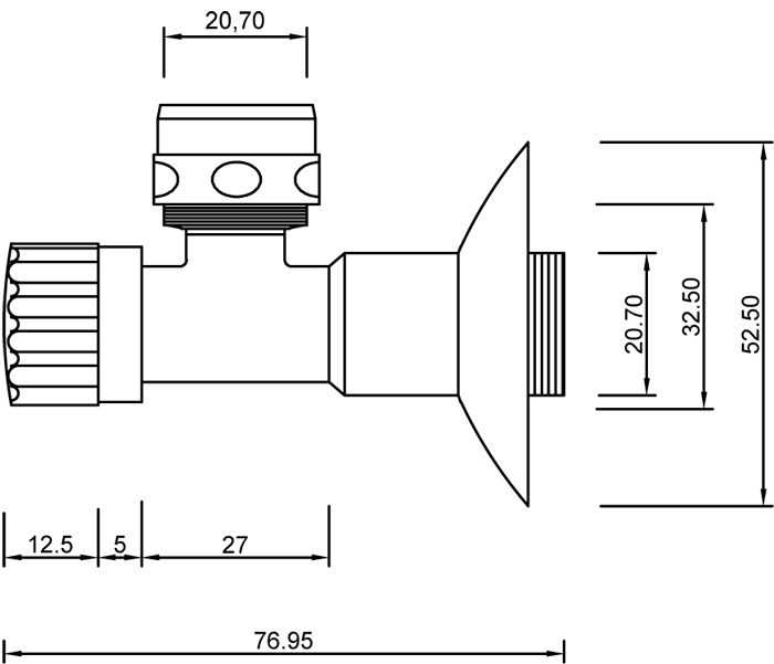 Angle valve with biconical washer PORT STANDARD series