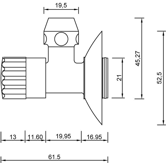Angle valve with biconical washer PORT SMALL series