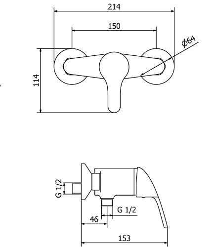 Brass wall mounted shower mixer with shower kit ECO series