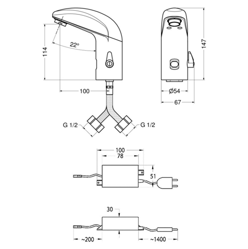 Miscelatore lavabo elettronico serie CURVE