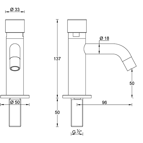 Brass basin self closing tap MINIMAL series