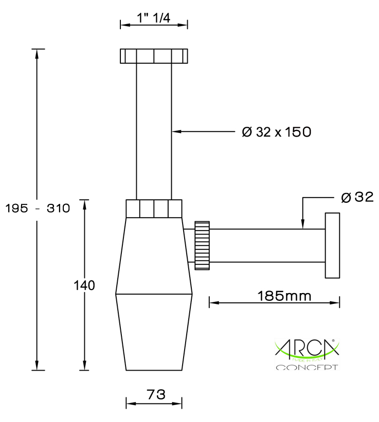 Polypropylene basin bottle trap ALBA series 1 1/4