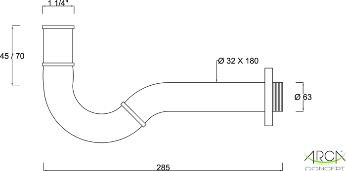 Brass bidet trap ESSE series 1 1/4