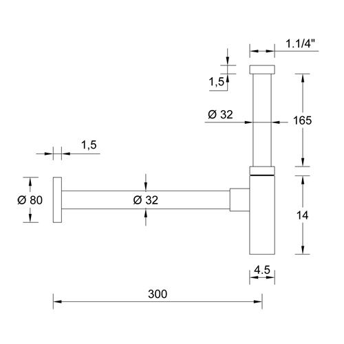 Brass basin bottle trap SQUARE series 1 1/4