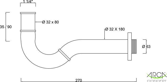 Brass basin trap ZETA series 1 1/4