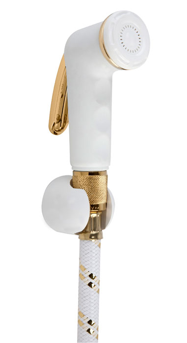 Set doccia bidet polipropilene bianco serie MOON pulsante oro