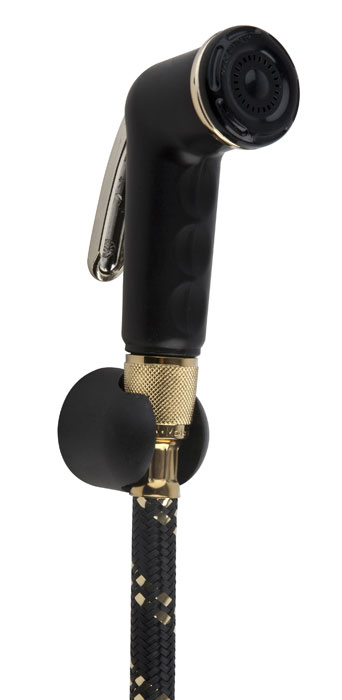 Set doccia bidet polipropilene nero serie MOON pulsante oro