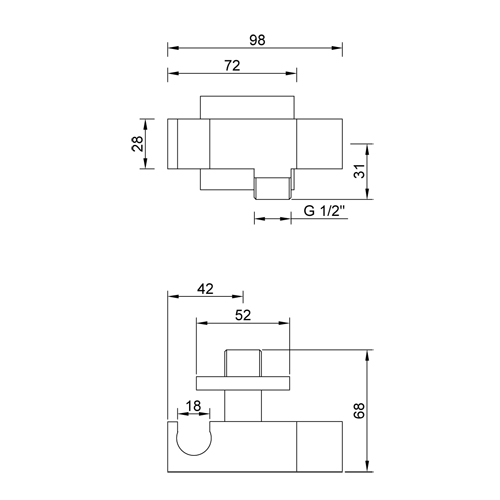 Supporto doccia incasso con rubinetto ottone serie SQUARE